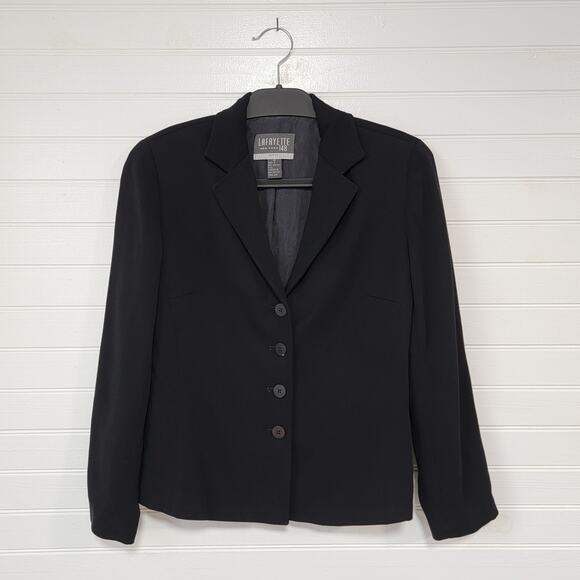 Lafayette 148 Wool Blazer Size 10P Petite Classic Black Jacket Made in NYC USA - Picture 1 of 10
